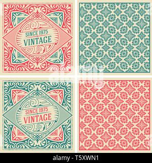 Set of 2 vintage cards with floral wallpaper Stock Vector