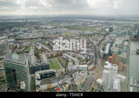 View from the TV Tower Rheinturm in Dusseldorf, Germany. Stock Photo
