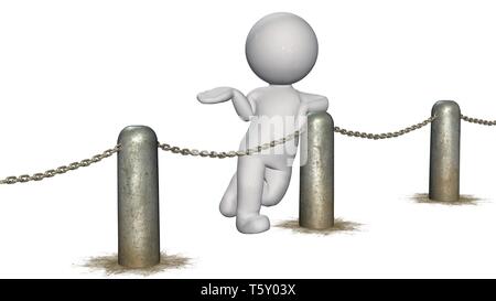 3D people behind chains blockade - separated on white Stock Photo