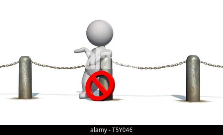 3D people behind chains blockade and stop sign  - separated on white Stock Photo