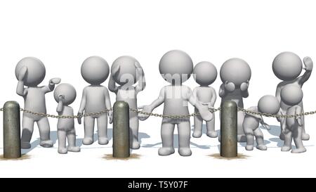 3D people behind chains blockade - separated on white background Stock Photo