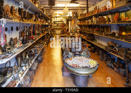 COCHIN, INDIA - MARCH 14, 2012: Souvenir shop at the market street in Fort Kochi in Cochin city, India Stock Photo