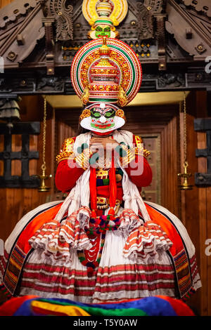 COCHIN, INDIA - MARCH 14, 2012: Kathakali dance show at Cochin cultural centre in India. Kathakali is one of major forms of classical Indian dance. Stock Photo