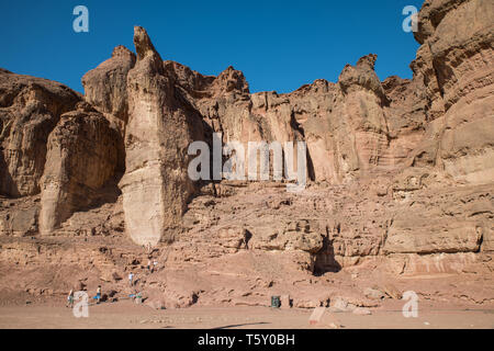 people at the the solomons pillars in timna national park in israel near Eilat Stock Photo