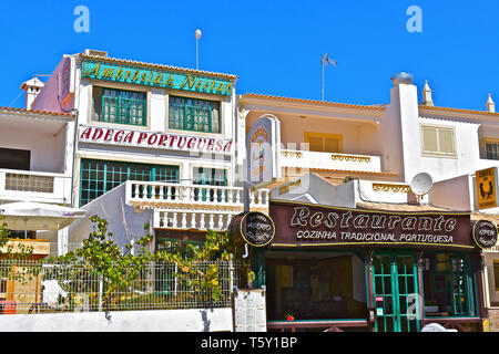 Traditional Portuguese restaurant Ambrósia & Nectar, in the quaint little fishing village of Olhos D'Agua in the Algarve region of Portugal, Stock Photo