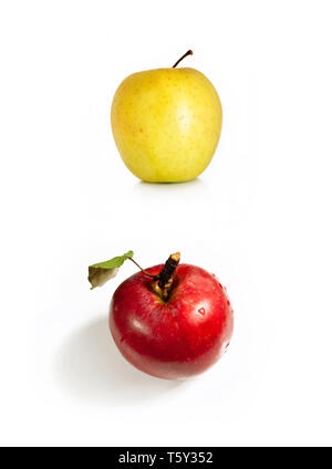red and yellow apples on white background Stock Photo