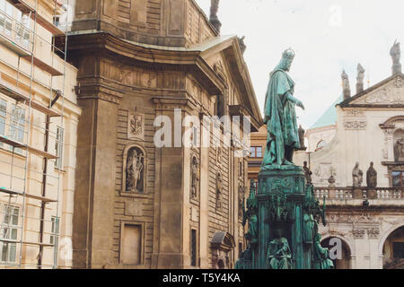 Statue of Emperor Charles IV, the Holy Roman Emperor and King of Bohemia. in the east of the St. Charles Bridge, Prague, Central Bohemia, Czech Stock Photo