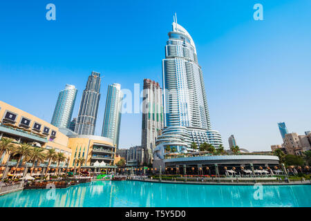 DUBAI, UAE - FEBRUARY 24, 2019: Dubai Mall and Address Downtown Hotel located in Dubai in UAE Stock Photo