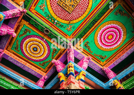 MADURAI, INDIA - MARCH 23, 2012: Ceiling pattern decor in the Meenakshi Amman Temple in Madurai in Tamil Nadu in India Stock Photo