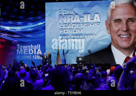 May 4, 2018 - Dallas, Texas, U.S. - Vice President Mike Pence shakes hands with Chris W. Cox, executive director of the NRA Institute for Legislative Action, during the National Rifle Association (NRA) annual meeting leadership forum on Friday, May 4, 2018 in Dallas, Texas.. Â© 2018 Patrick T. Fallon (Credit Image: © Patrick Fallon/ZUMA Wire) Stock Photo