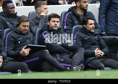London, UK. 27th Apr 2019. Mauricio Pochettino (Spurs manager) at the Tottenham Hotspur v West Ham United English Premier League match, at The Tottenham Hotspur Stadium, London, UK on April 27, 2019. **Editorial use only, license required for commercial use. No use in betting, games or a single club/league/player publications** Credit: Paul Marriott/Alamy Live News Stock Photo