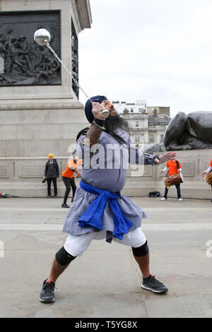 London, UK, UK. 27th Apr, 2019. A member of Gatka - The Sikh Martial Art seen performing martial arts at Trafalgar Square during the festival.The Vaisakhi Festival is a religious festival that marks the Sikh New Year. This year's celebrations took place on 14 April which commemorates the beginning of Sikhism as a collective faith and London's celebrations are an opportunity for people from all communities, faiths and backgrounds to experience a festival that is celebrated by Sikhs who live in the capital and over 20 million people across the world. (Credit Image: © Dinendra Hari Stock Photo