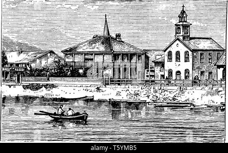 CMS Mission Station Island of Deshimo in Japan which is a group of evangelistic societies working with the Anglican Church and other Protestant Christ Stock Vector