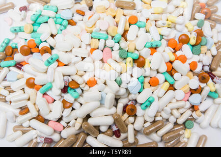 A large amount of drugs - medication in pills, capsules and tablet form Stock Photo