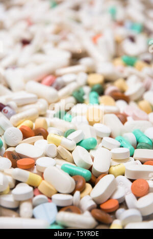 A large amount of drugs - medication in pills, capsules and tablet form Stock Photo
