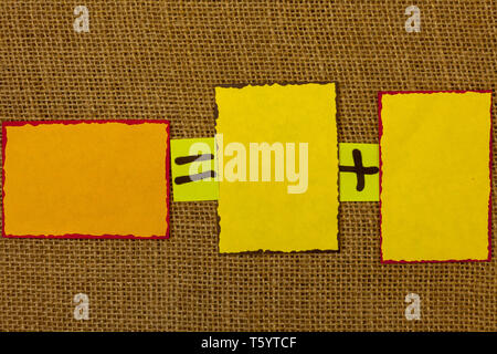 Business Empty template for Layout for invitation greeting card promotion poster voucher. Text equals empty note plus emptu yellow note maths stress l Stock Photo