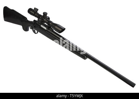 modern bolt-action sniper rifle with optical scope isolated on white background Stock Photo