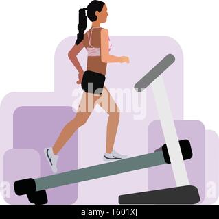Girl in shorts running on treadmill Stock Vector