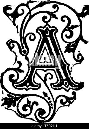 A decorative capital letter A, vintage line drawing or engraving illustration Stock Vector