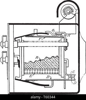 Dyneto Sectional view showing details of Dyneto regulator cut out, vintage line drawing or engraving illustration. Stock Vector