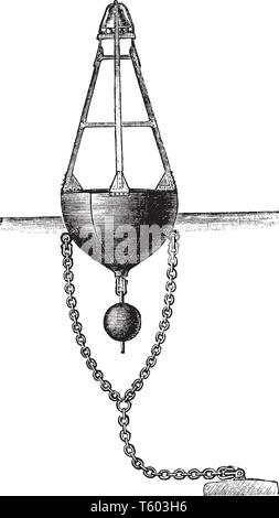 Brown Bell Buoy that sounds when the sea is rough, vintage line drawing or engraving illustration. Stock Vector