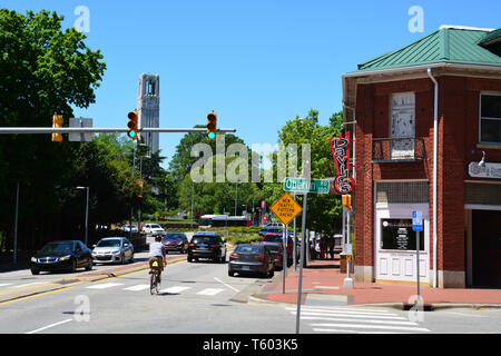 Businesses on Hillsborough Street form part of the social life on the NC State University campus in Raleigh North Carolina. Stock Photo