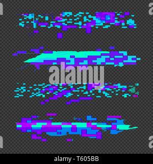 vector vibrant various colors modern art graphic design elements glitches set abstract digital damaged data file error templates on transparent dark b Stock Vector