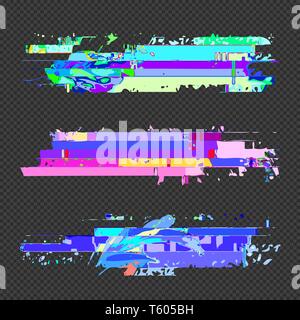 vector vibrant various colors modern art graphic design elements glitches set abstract digital damaged data file error templates on transparent dark b Stock Vector