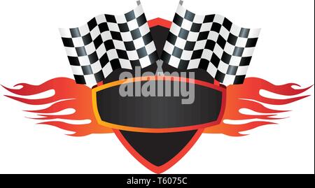 Vector illustration of a motorsports company logo with checkered flag Stock Vector
