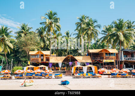 Goa, India - December 21, 2017 : Palolem beach with tropical palm trees Stock Photo