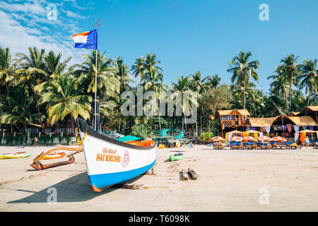 Goa, India - December 21, 2017 : Palolem beach with tropical palm trees Stock Photo