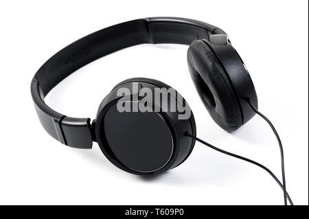 wired black headphone isolated over white background Stock Photo