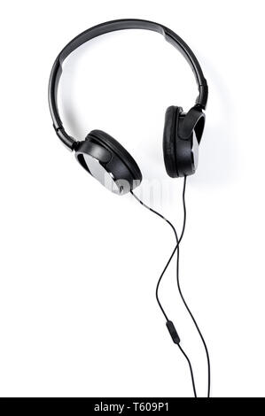 wired black headphone isolated over white background Stock Photo