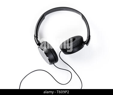 wired black headphone isolated over white background Stock Photo