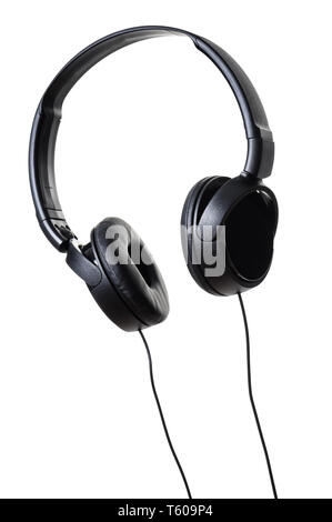 wired black headphone isolated over white background Stock Photo