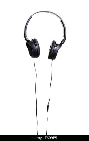 wired black headphone isolated over white background Stock Photo