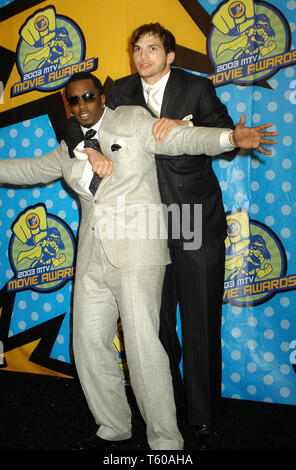 P. Diddy & Ashton Kutcher at the 2003 MTV Movie Awards, held at The ...