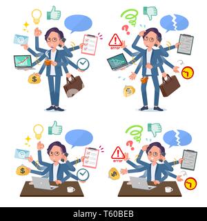 A set of businessman who perform multitasking in the office.There are things to do smoothly and a pattern that is in a panic.It's vector art so it's e Stock Vector