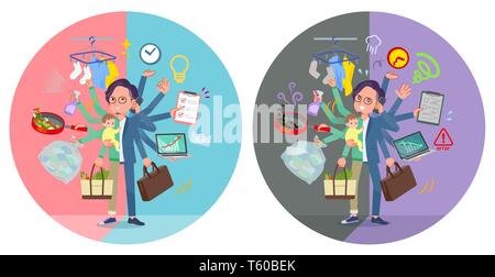 A set of businessman who perform multitasking in offices and private.There are things to do smoothly and a pattern that is in a panic.It's vector art  Stock Vector