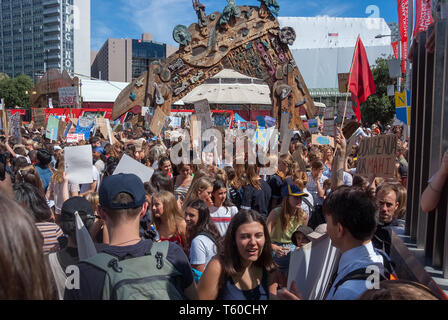 The crowd at the School Children's Climate  Change Demonstration 15 March, Aotea Square, Auckland New Zealand Stock Photo