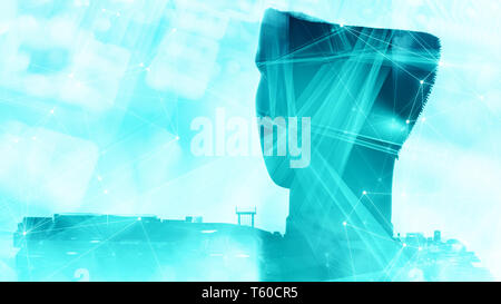 New robotics innovation, deep machine learning news concept background Stock Photo