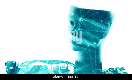 Robot head ai abstract lights background Stock Photo