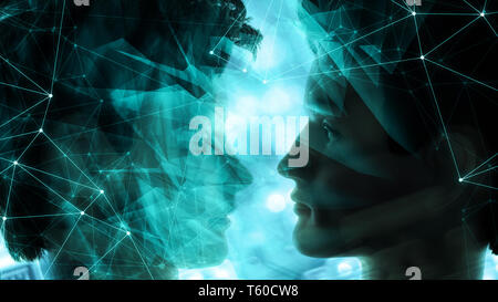 Artificial intelligence human intelligence. Cyber bots ai brain project Stock Photo