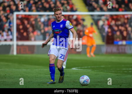 27th April 2019, Bramall Lane, Sheffield, England; Sky Bet Championship, Sheffield United vs Ipswich Town ;   Flynn Downes (21) of Ipswich with the ball    Credit: Craig Milner/News Images  English Football League images are subject to DataCo Licence Stock Photo