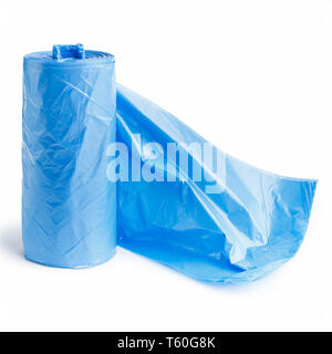 Blue garbage bags on white background Stock Photo