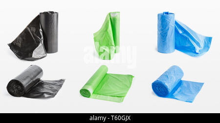 Garbage bags rolls on white Stock Photo
