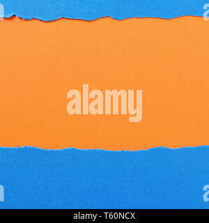 Torn paper background blue orange strip frame Stock Photo