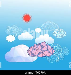 Vector bright background blue sky with different clouds Stock Vector