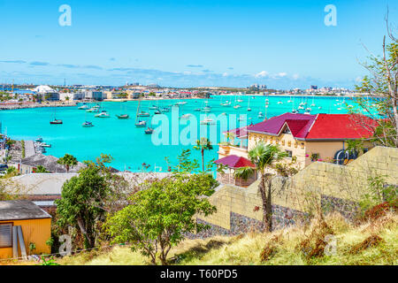 Marigot harbor landscape, Saint Martin Stock Photo