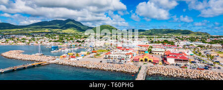 Saint Kitts and Nevis, Caribbean. Panoramic view of port Zante, Basseterre.